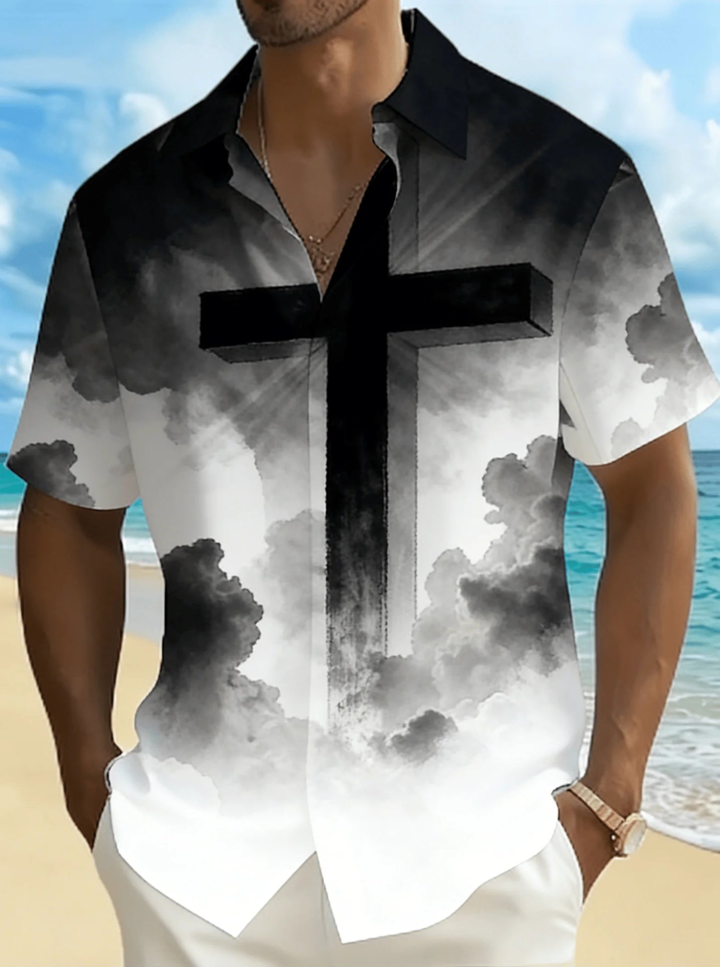 Gradient Cross T-Shirt – Men’s Loose Fit Christian Streetwear Tee
