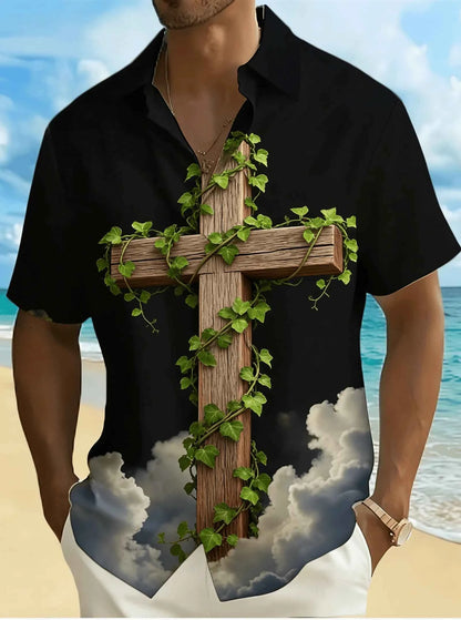 Gradient Cross T-Shirt – Men’s Loose Fit Christian Streetwear Tee