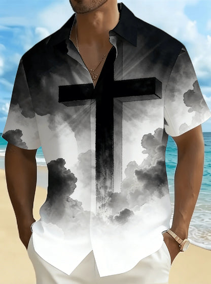 Gradient Cross T-Shirt – Men’s Loose Fit Christian Streetwear Tee