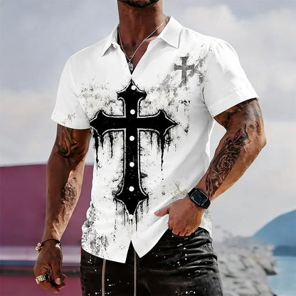 Christian Cross Shirt – Men's Faith Button Up Short Sleeve Casual Shirt