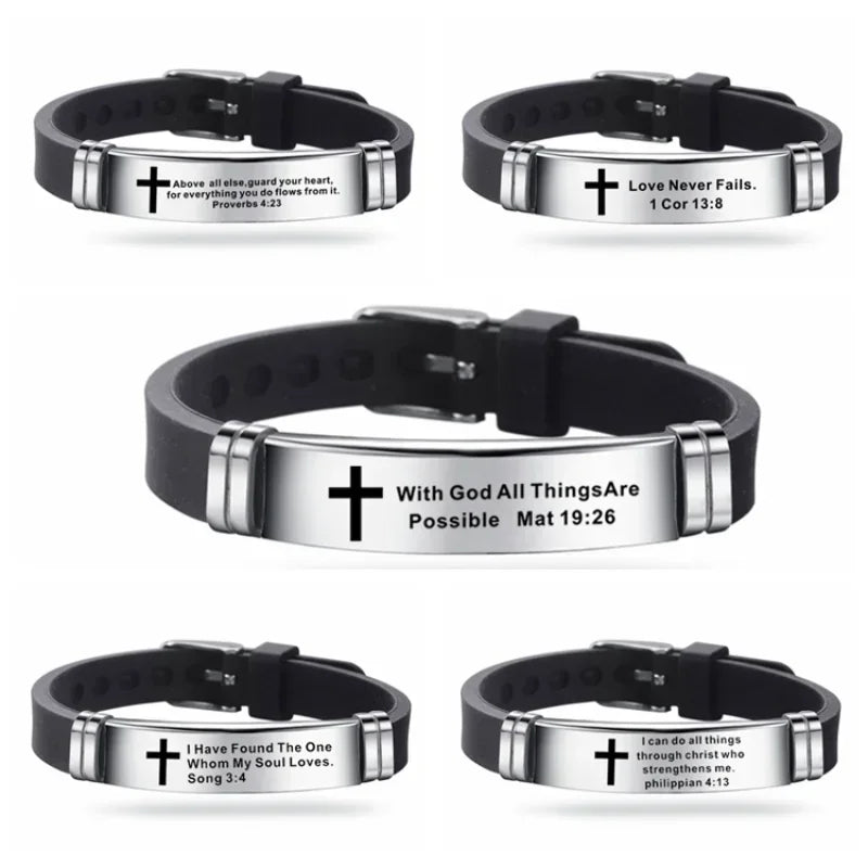 Christian Cross Scripture Bracelet for Men