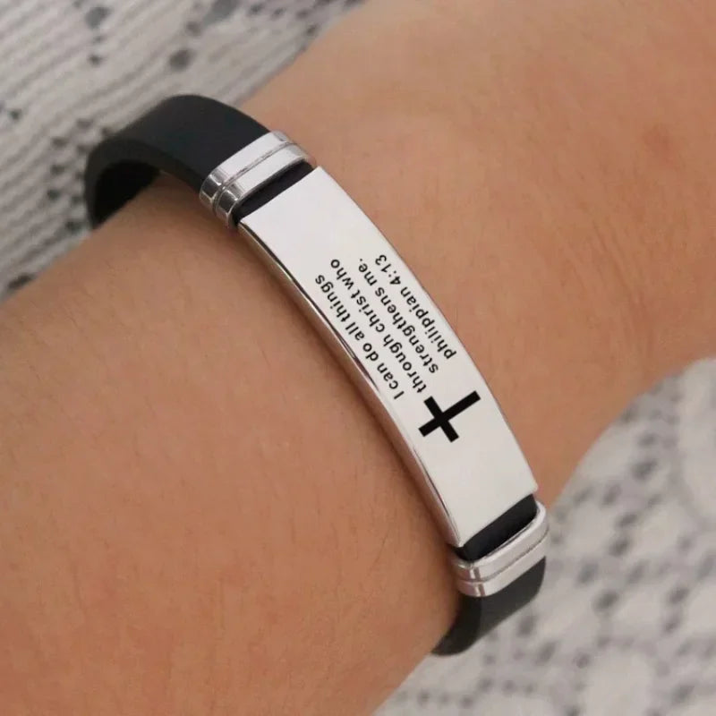 Christian Cross Scripture Bracelet for Men