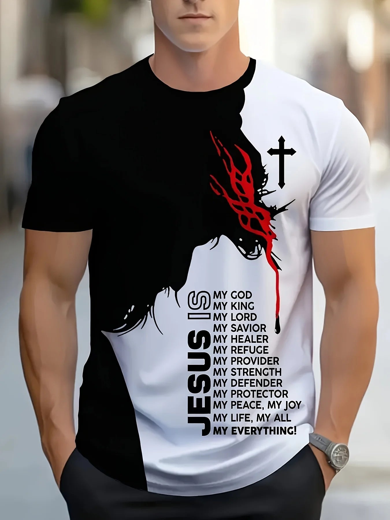 Jesus Print T-Shirt – Men's 3D Christian Sport Streetwear Tee - Tribe of Judah