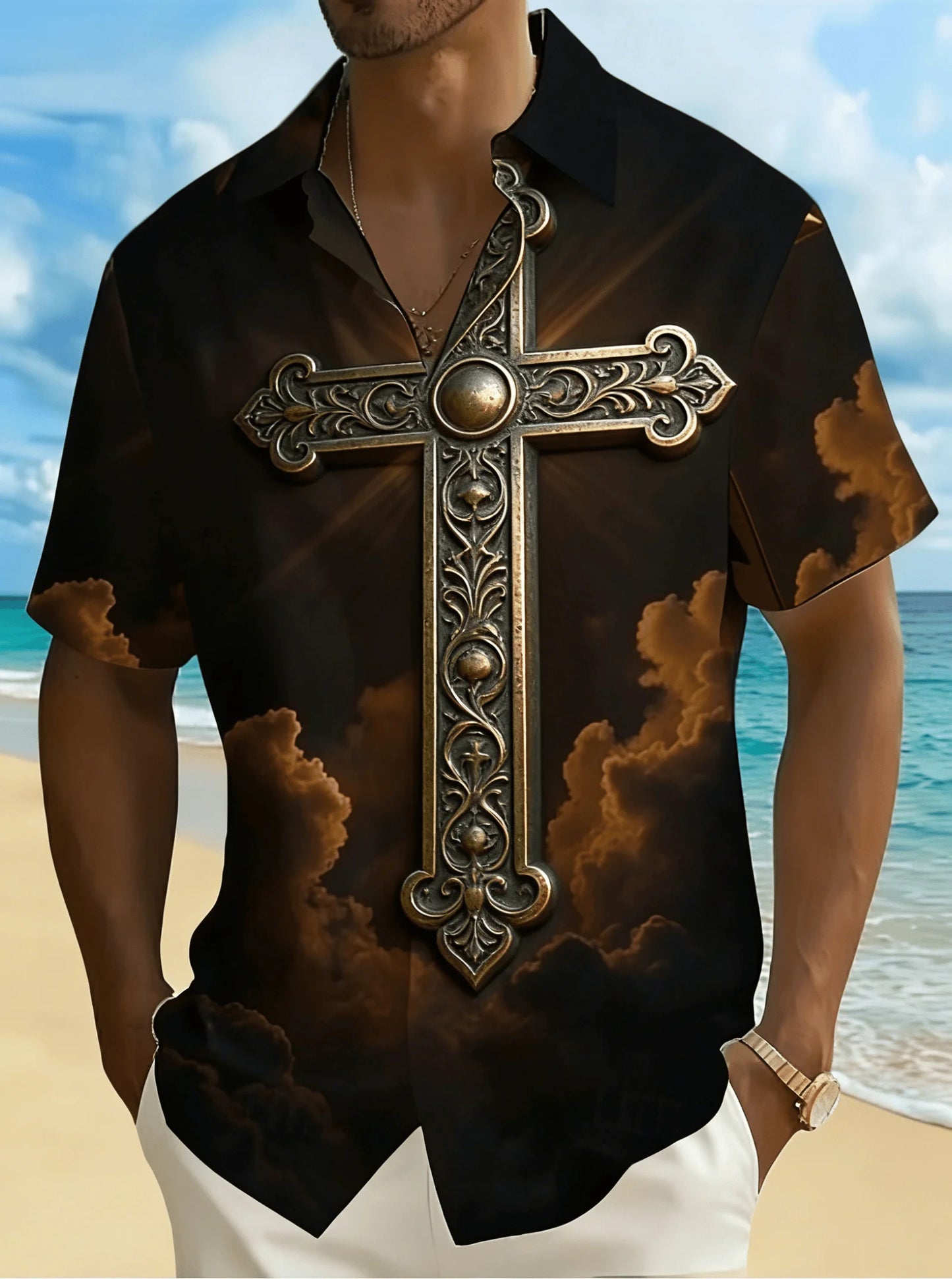 Gradient Cross T-Shirt – Men’s Loose Fit Christian Streetwear Tee