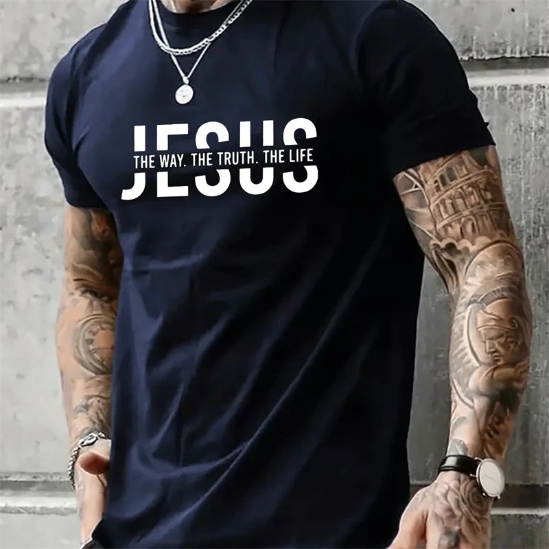 Jesus Letter Print Men’s Oversized T-Shirt