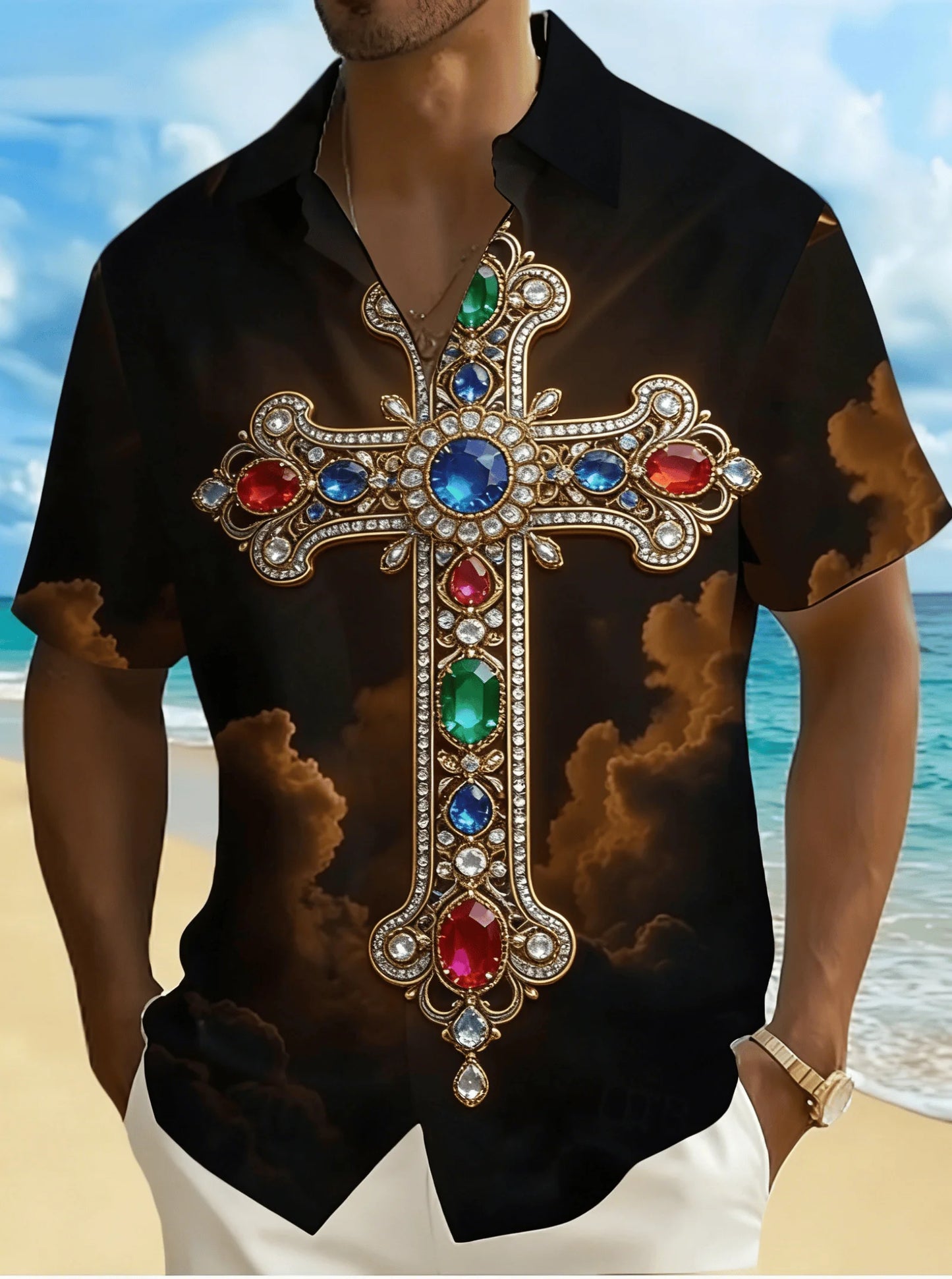 Gradient Cross T-Shirt – Men’s Loose Fit Christian Streetwear Tee
