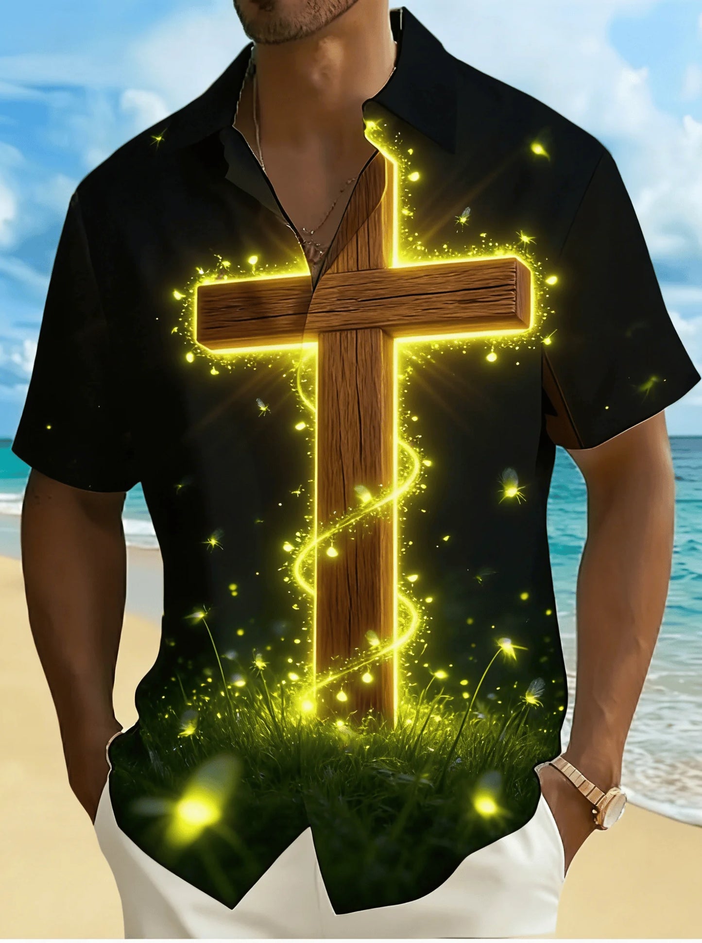 Gradient Cross T-Shirt – Men’s Loose Fit Christian Streetwear Tee