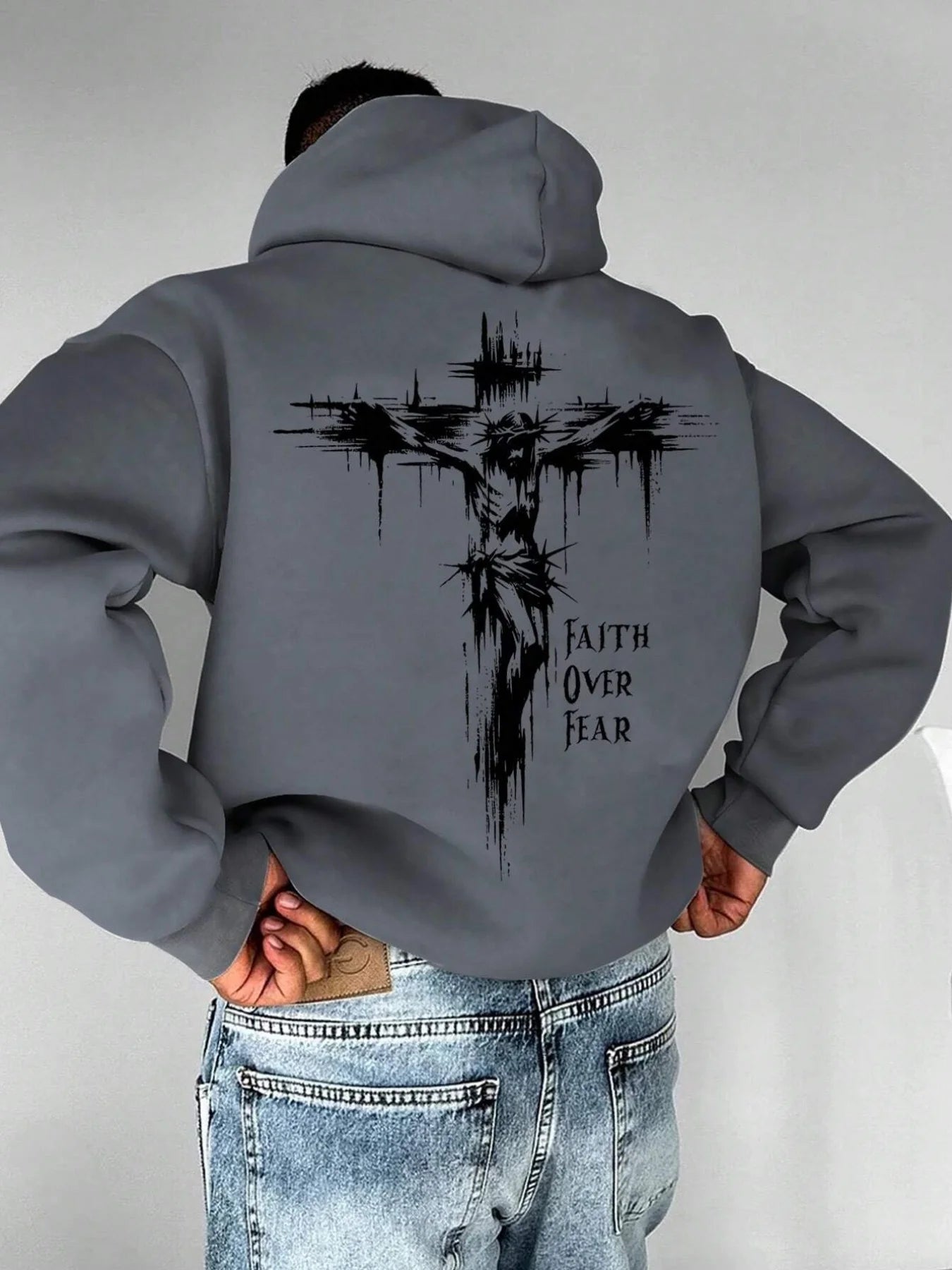 Faith Over Fear Cross Print Hoodie