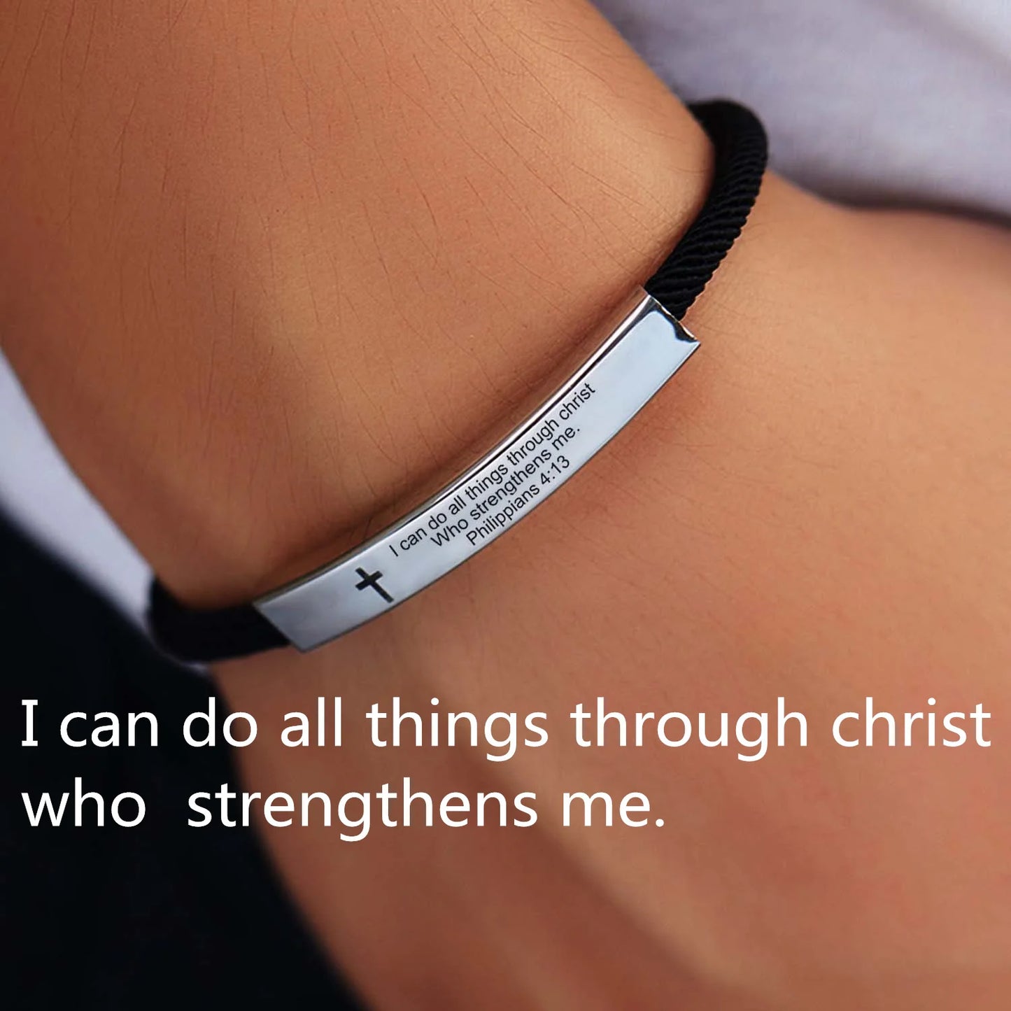 “Christian Cross Scripture Bracelet