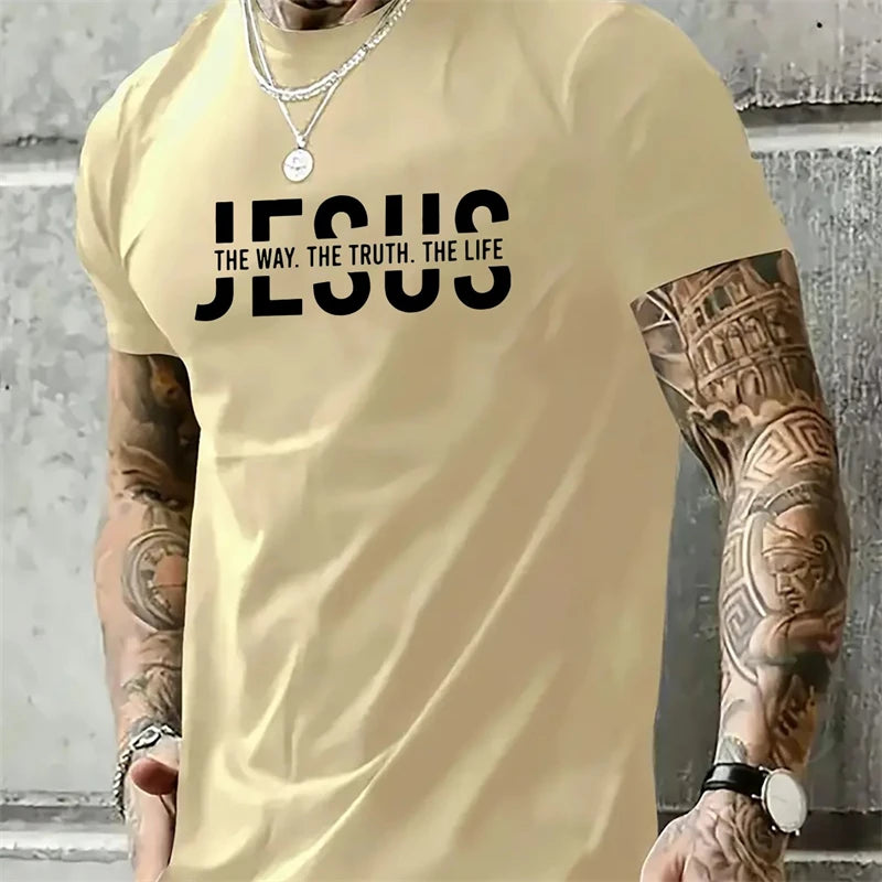 Jesus Letter Print Men’s Oversized T-Shirt