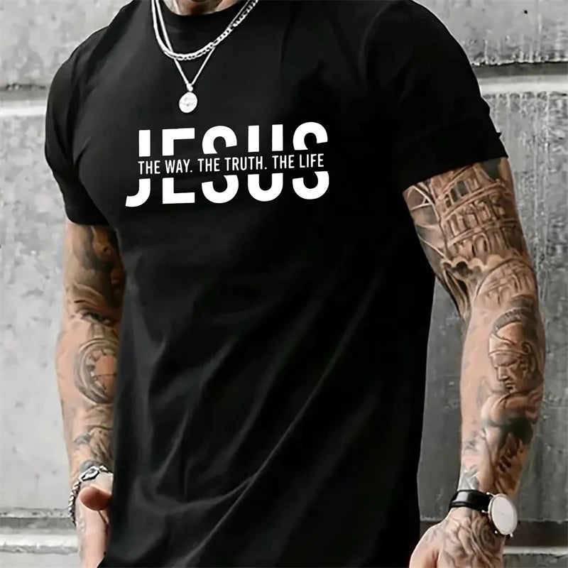 Jesus Letter Print Men’s Oversized T-Shirt