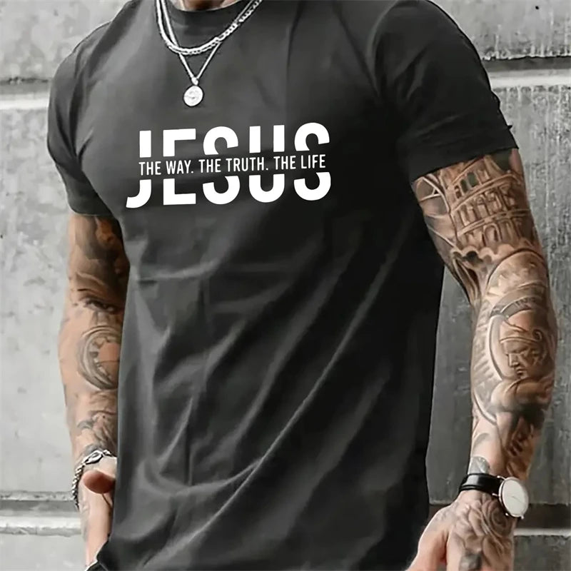 Jesus Letter Print Men’s Oversized T-Shirt