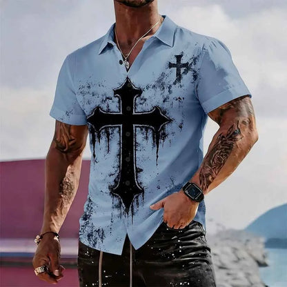Christian Cross Shirt – Men's Faith Button Up Short Sleeve Casual Shirt